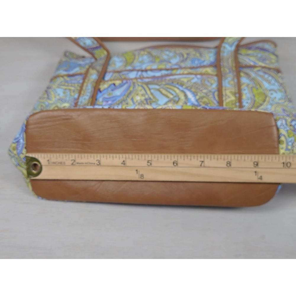 Longaberger Homestead Blue Green Paisley Quilted Tote Bag Faux Leather Trim View 6